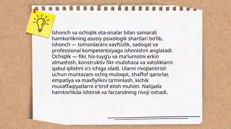 Ota-onalar bilan hamkorlikni yo'rg'ashning pedagogik-psixologik shart-sharoitlari 4