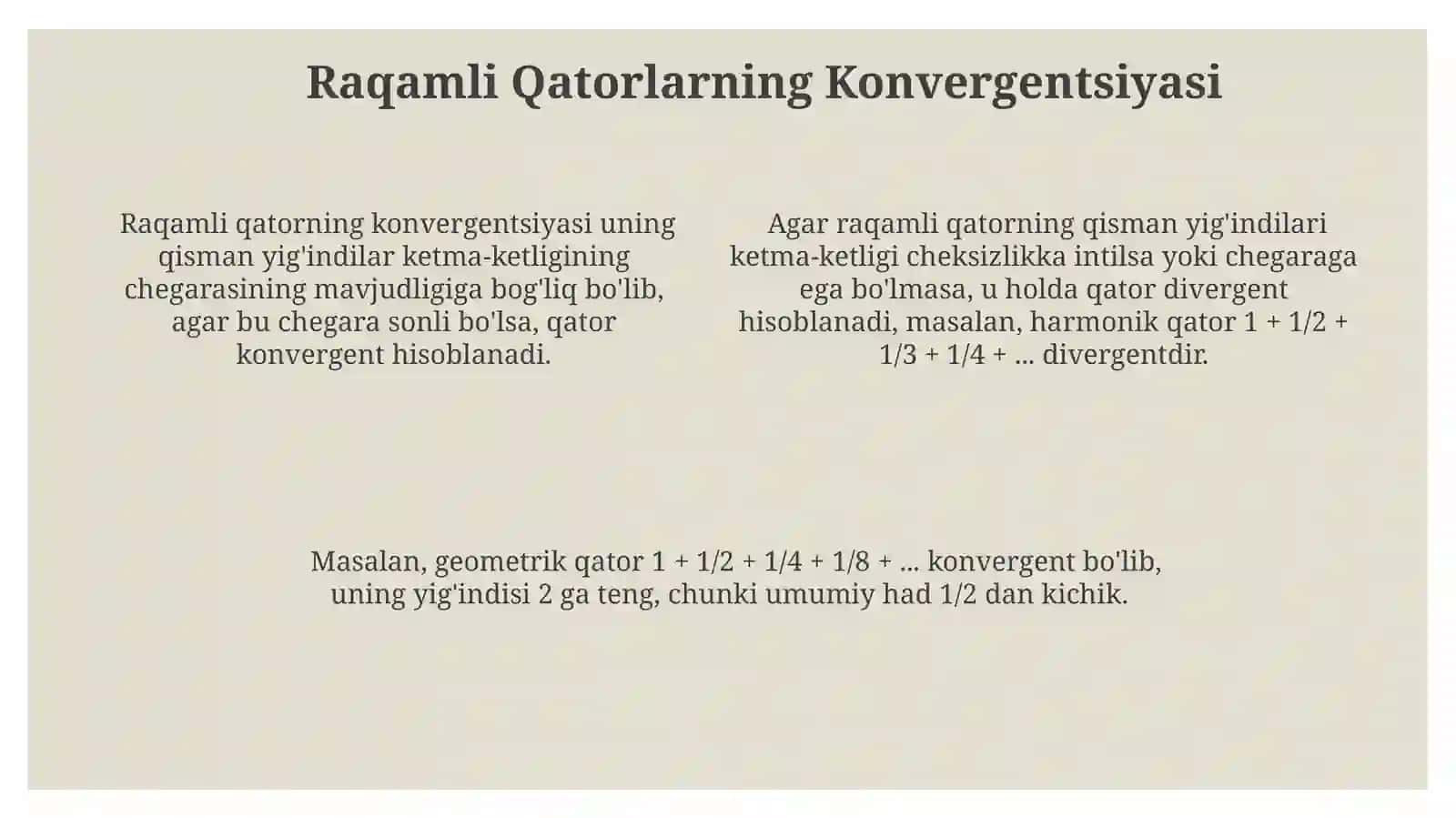 Yaqinlashuvchi Qatorlar Ta'rifi 4