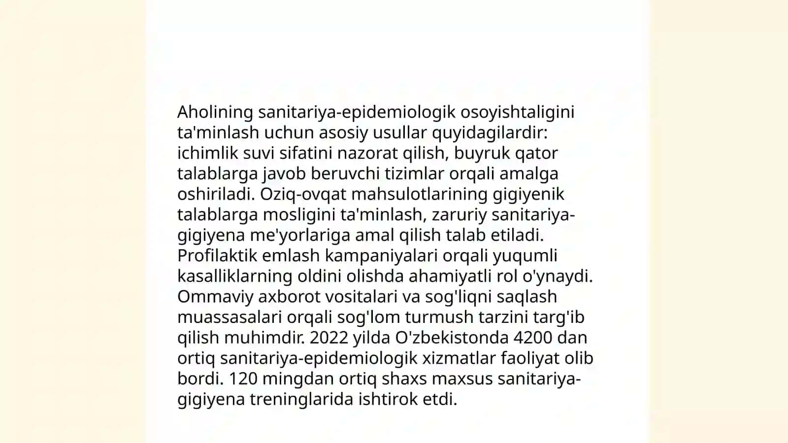 O'zbekiston Respublikasining "Aholining sanitariya epidemiologik osoyishtaligi to'g'risida"gi qonuni 4