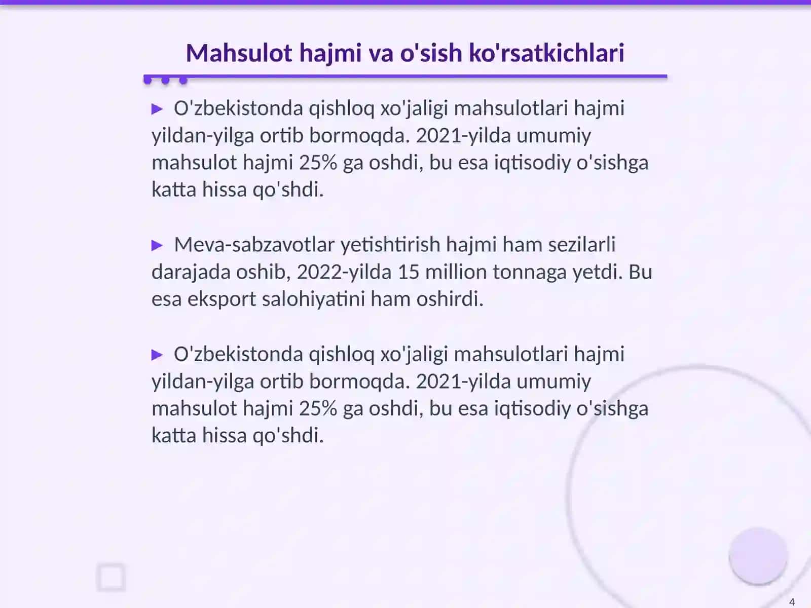 Qishloq xo'jaligi mahsulotlari statistikasi 4