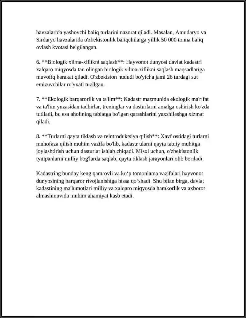 Hayvonot dunyosi davlat kadastri: maqsad va vazifalari 4