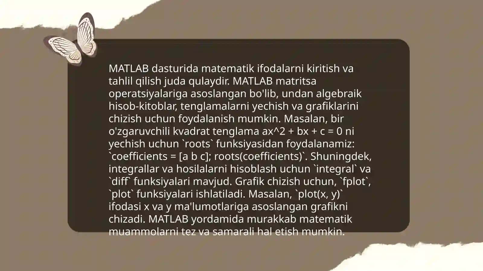 Matlab dasturida matematik ifodalar ustida shakl almashtirish 4