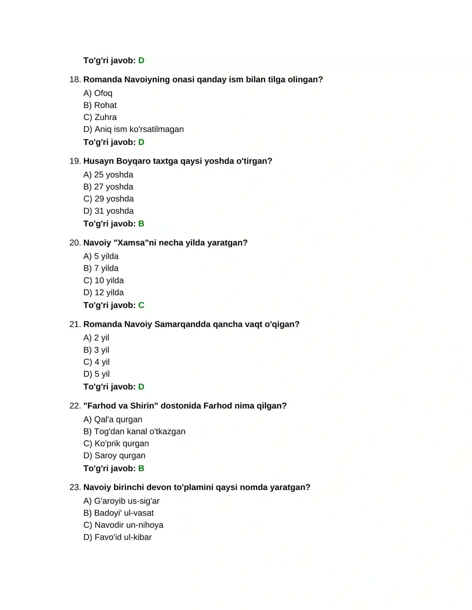Navoiyning "Navoiy" romani bo'yicha 300 ta murakkab test savollari 4