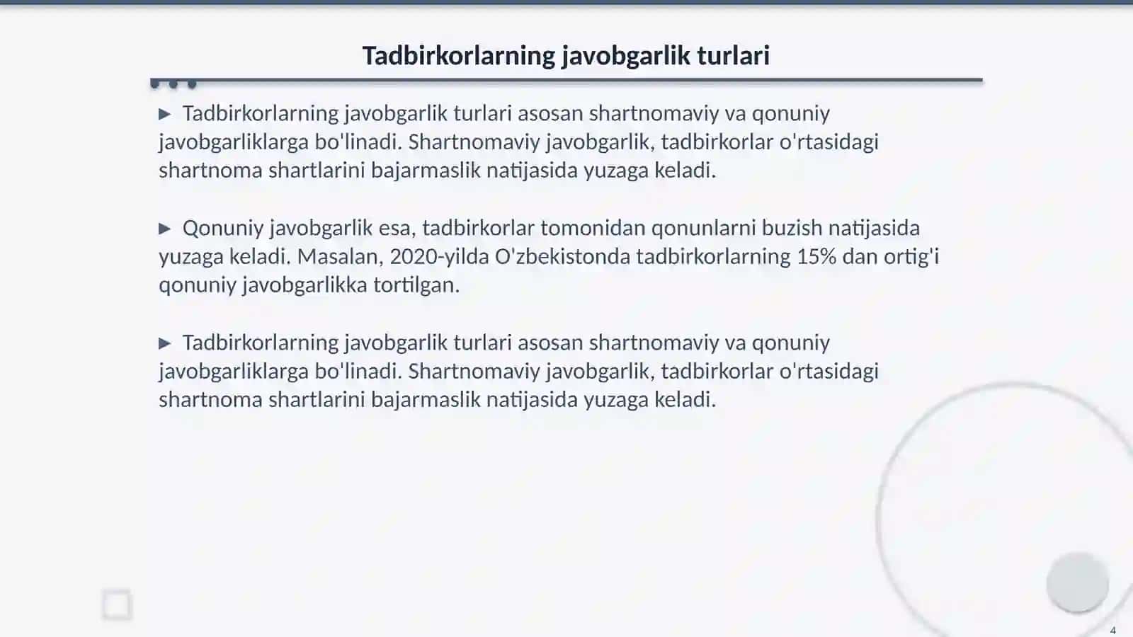 Tadbirkorlarning fuqarolik-huquqiy javobgarligining hususiyatlari 4