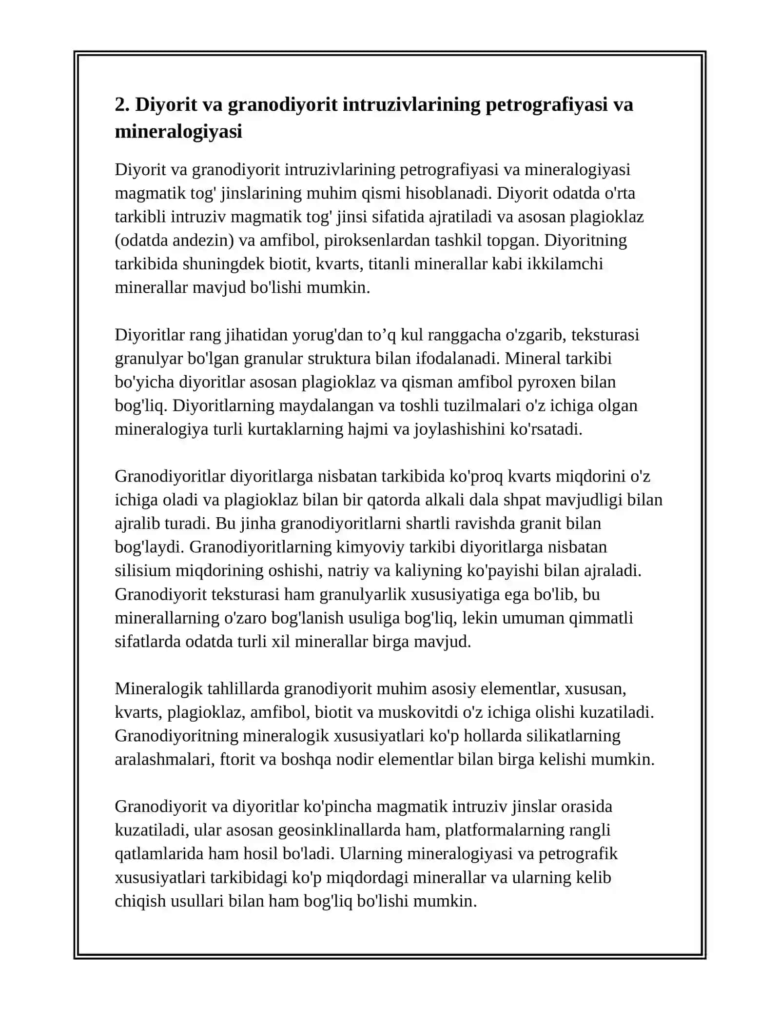 O'RTA TARKIBLI MAGMATIK TOG' JINSLARNING INTRUZIV ORTA TARKIBLI MAGMATIK TOG' JINSLARNING INTRUZIV MUQOBILLARI 4