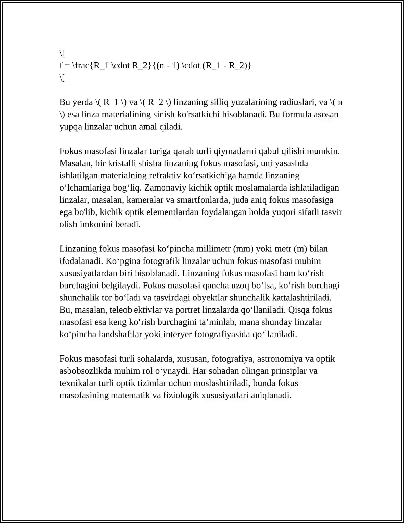 LINZANING FOKUS MASOFASI VA OPTIK KUCHINI ANIQLASH 4