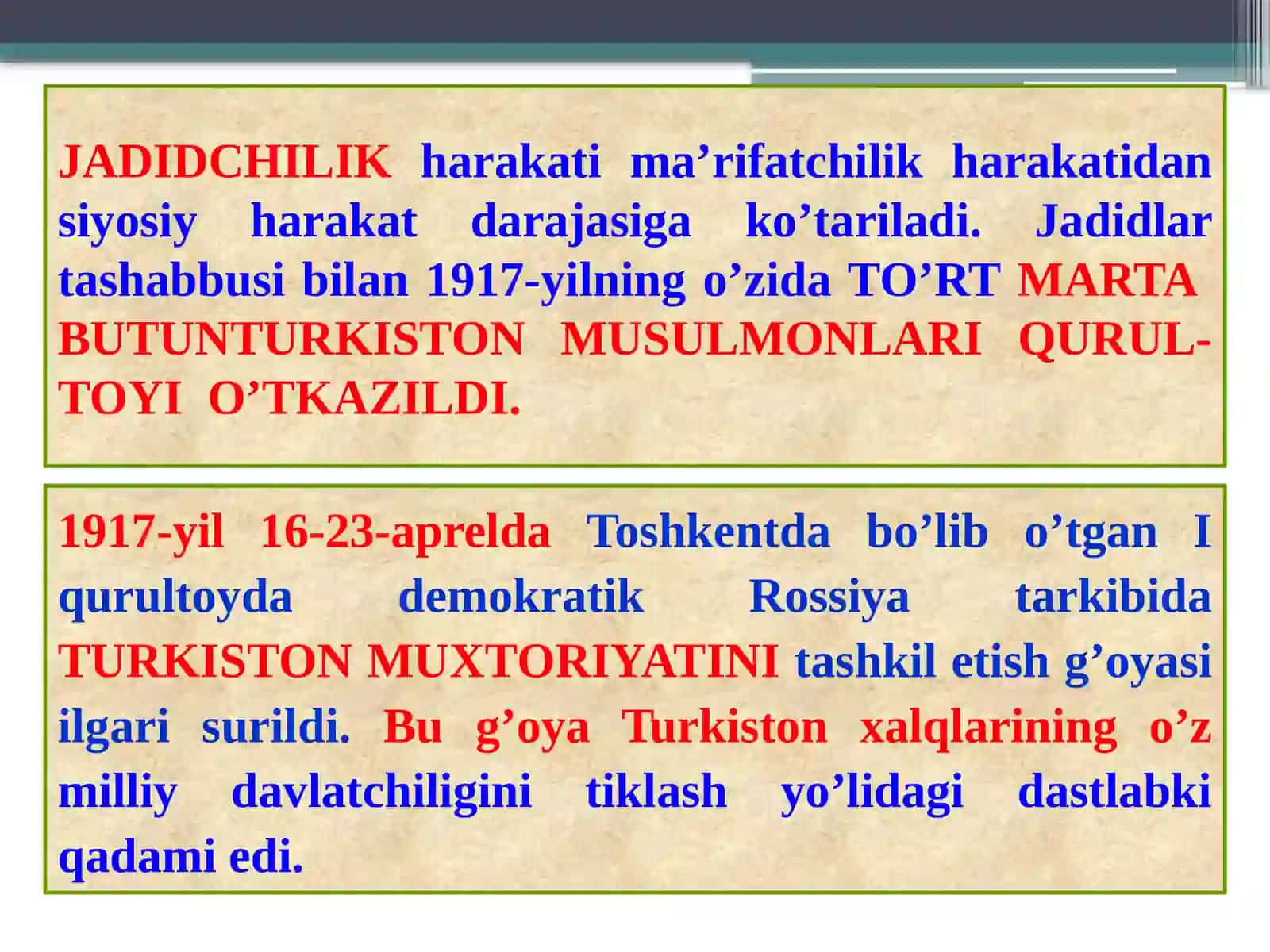 Turkistonda mustabid sovet hokimiyatining o’rnatilishi va unga qarshi qurolli harakat 4