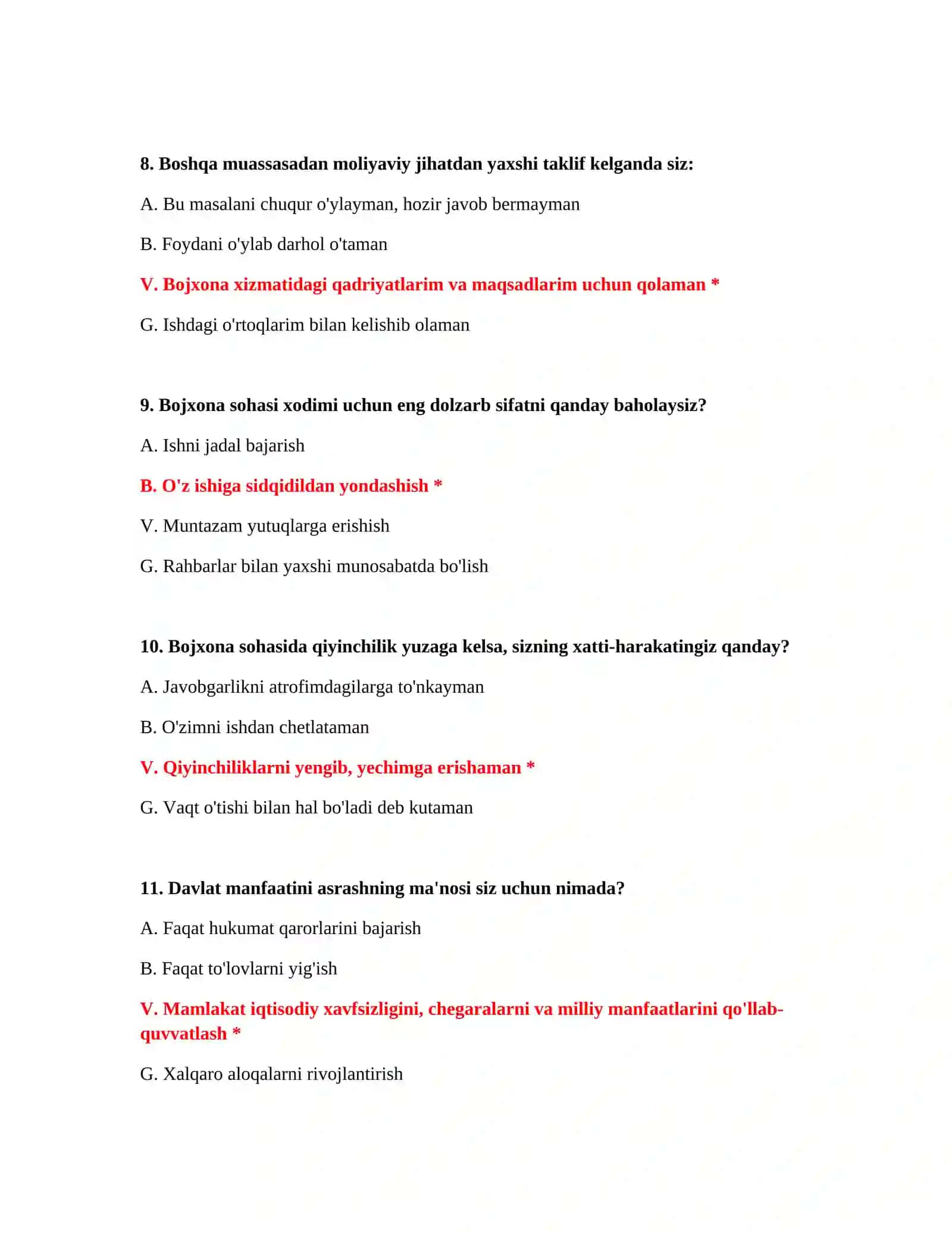 Bojxona ishga kirish uchun muhim testlar 4