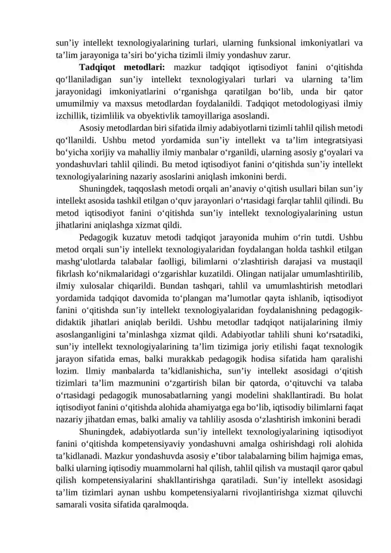 IQTISODIYOT FANINI O‘QITISHDA QO‘LLANILADIGAN SUN’IY INTELLEKT TEXNOLOGIYALARI TURLARI VA ULARNING IMKONIYATLARI 4