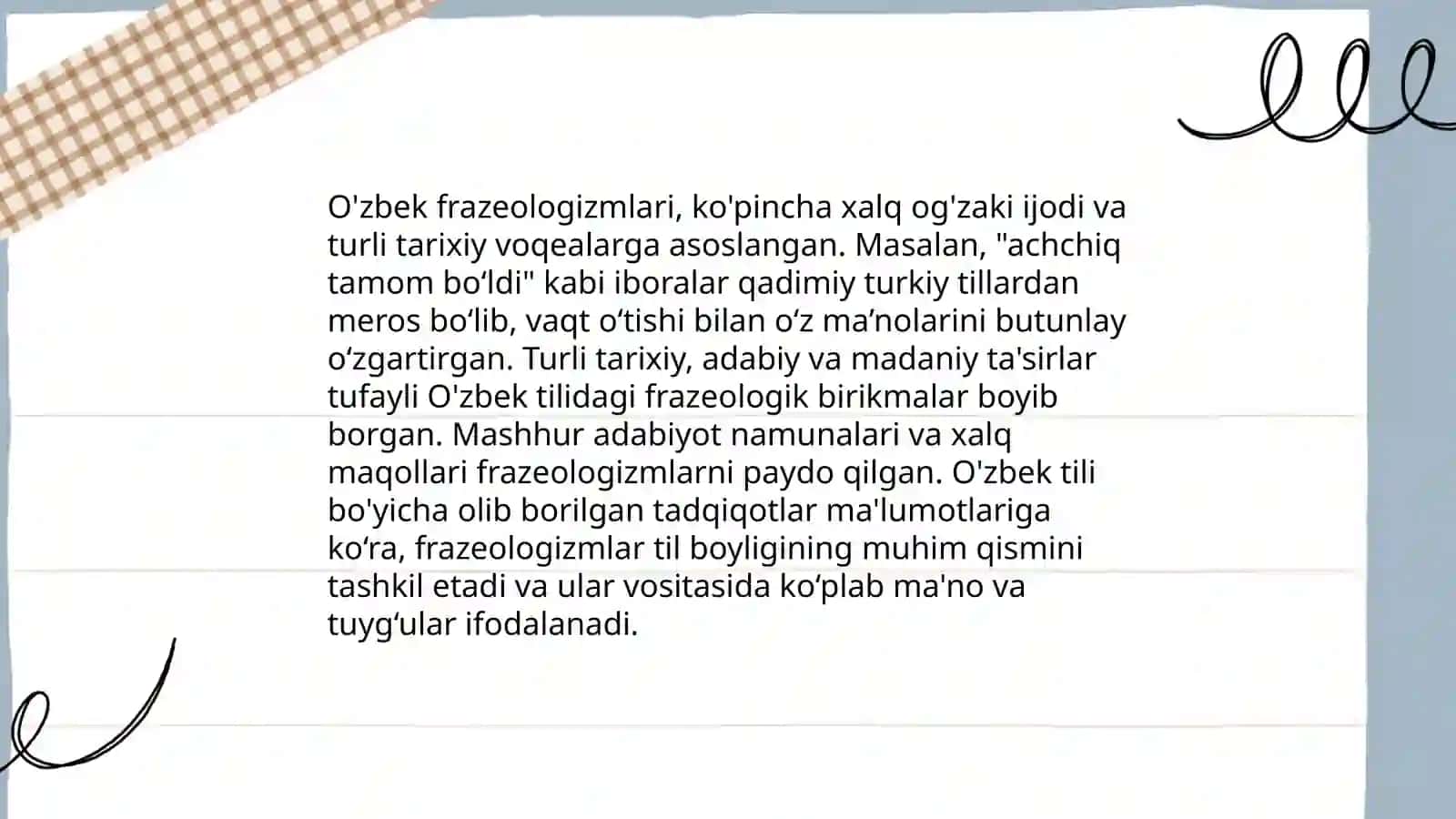 O'zbek tili frazeologiyasi.Oʻzbek tili leksikografiyasi 4