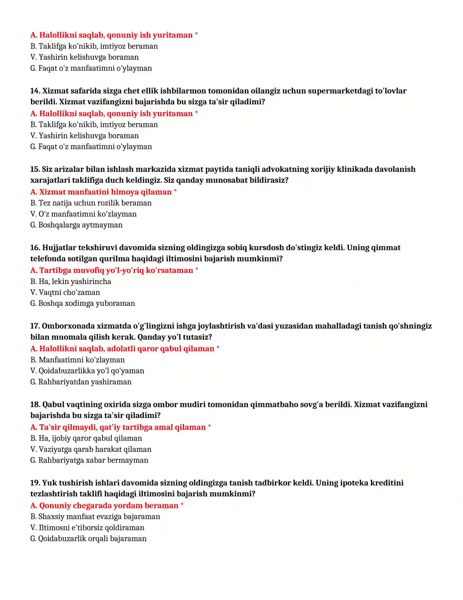 BOJXONA AKADEMIYASI - TO'LIQ TEST TO'PLAMI (№ 15) 4