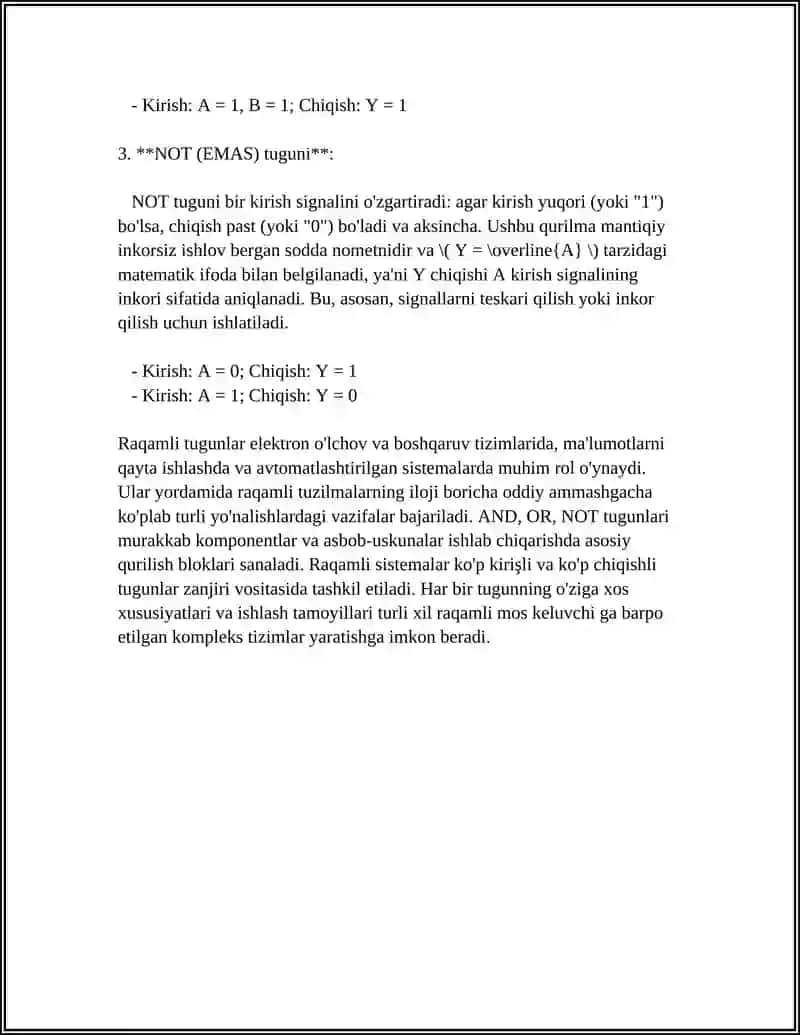 Raqamli tugunlarning asosiy turlari: AND, OR, NOT 4