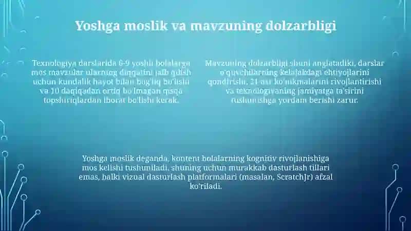 Texnologiya darslari mavzulariga qo'yiladigan talablar 4