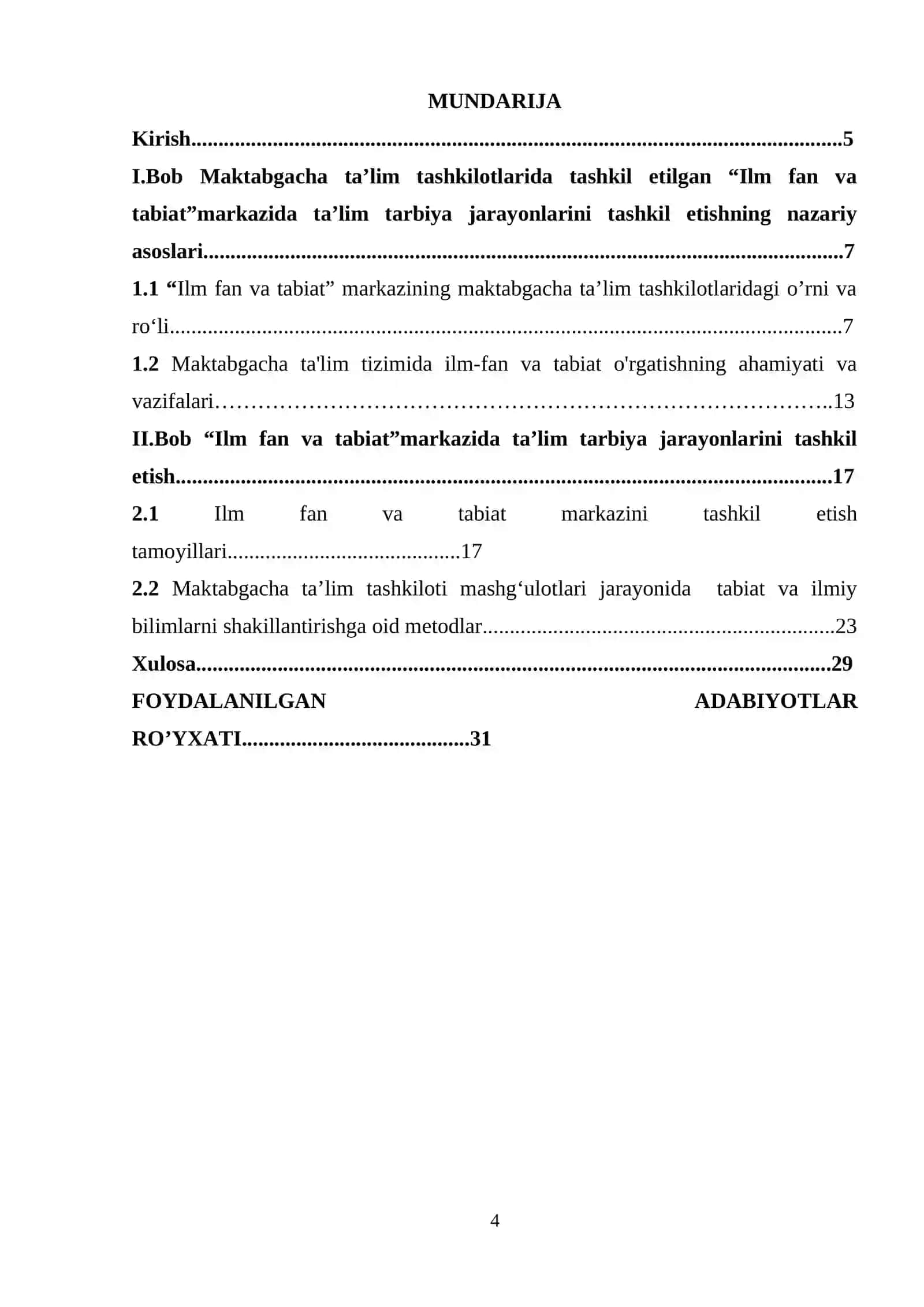 Maktabgacha ta’lim tashkilotlarida tashkil etilgan “Ilm fan va tabiat”markazida ta’lim tarbiya jarayonlarini tashkil etish 4