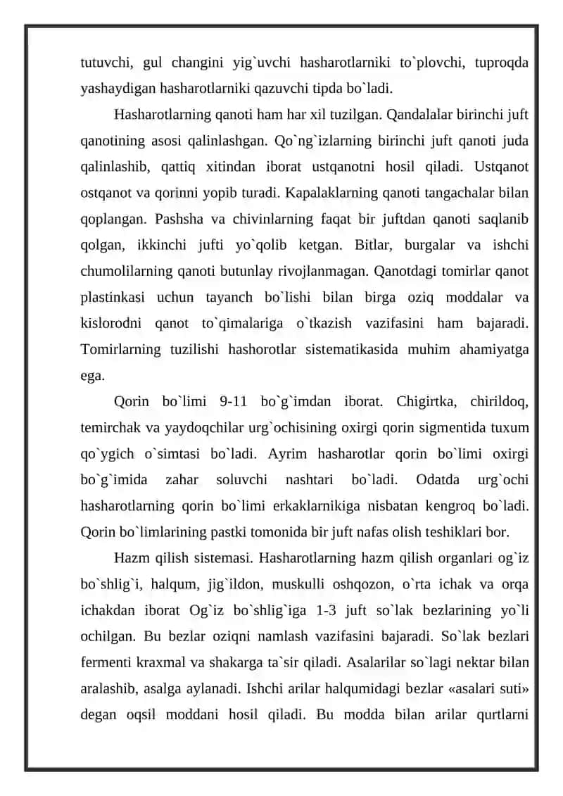 Mustaqil ish Hashoratlar koʻpayishi va rivojlanish biologiyasi 4