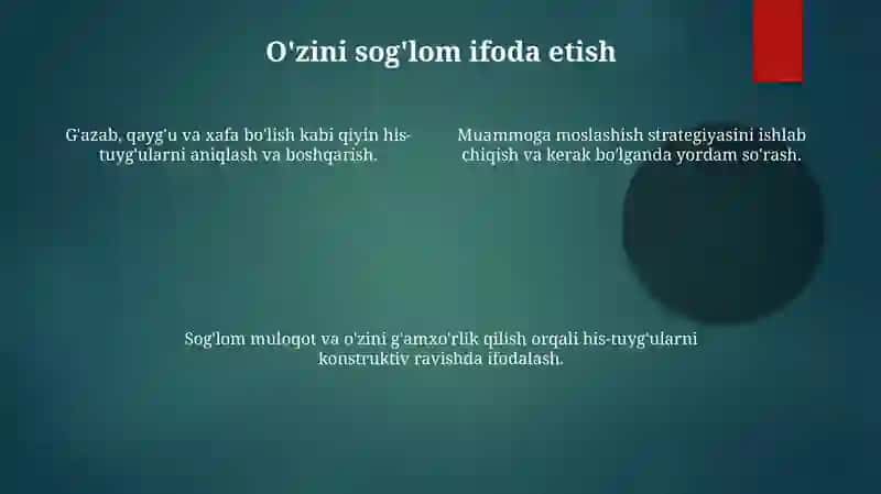 8-sinf Tarbiya darsligidan Qiyin vaziyatlarda hissiyotlarni boshqarish 4