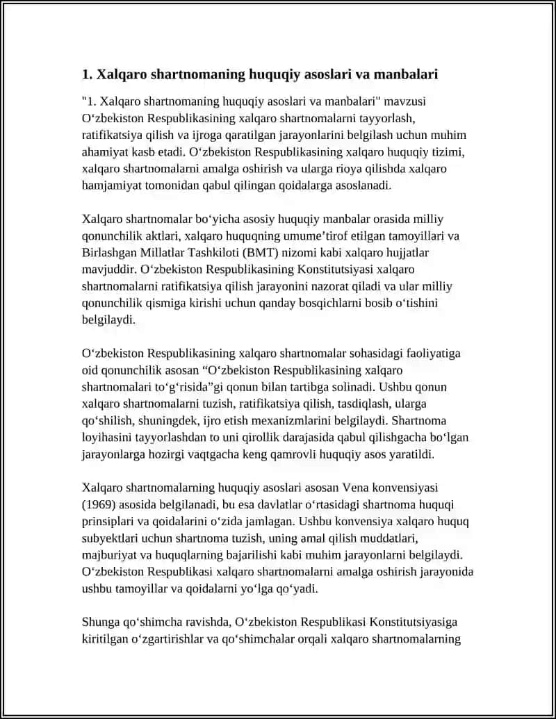 O'ZBEKISTON RESPUBLIKASI XALQARO SHARTNOMALARNI TAYYORLASH TARTIBI VA ASOSIY BOSQICHLARI 4