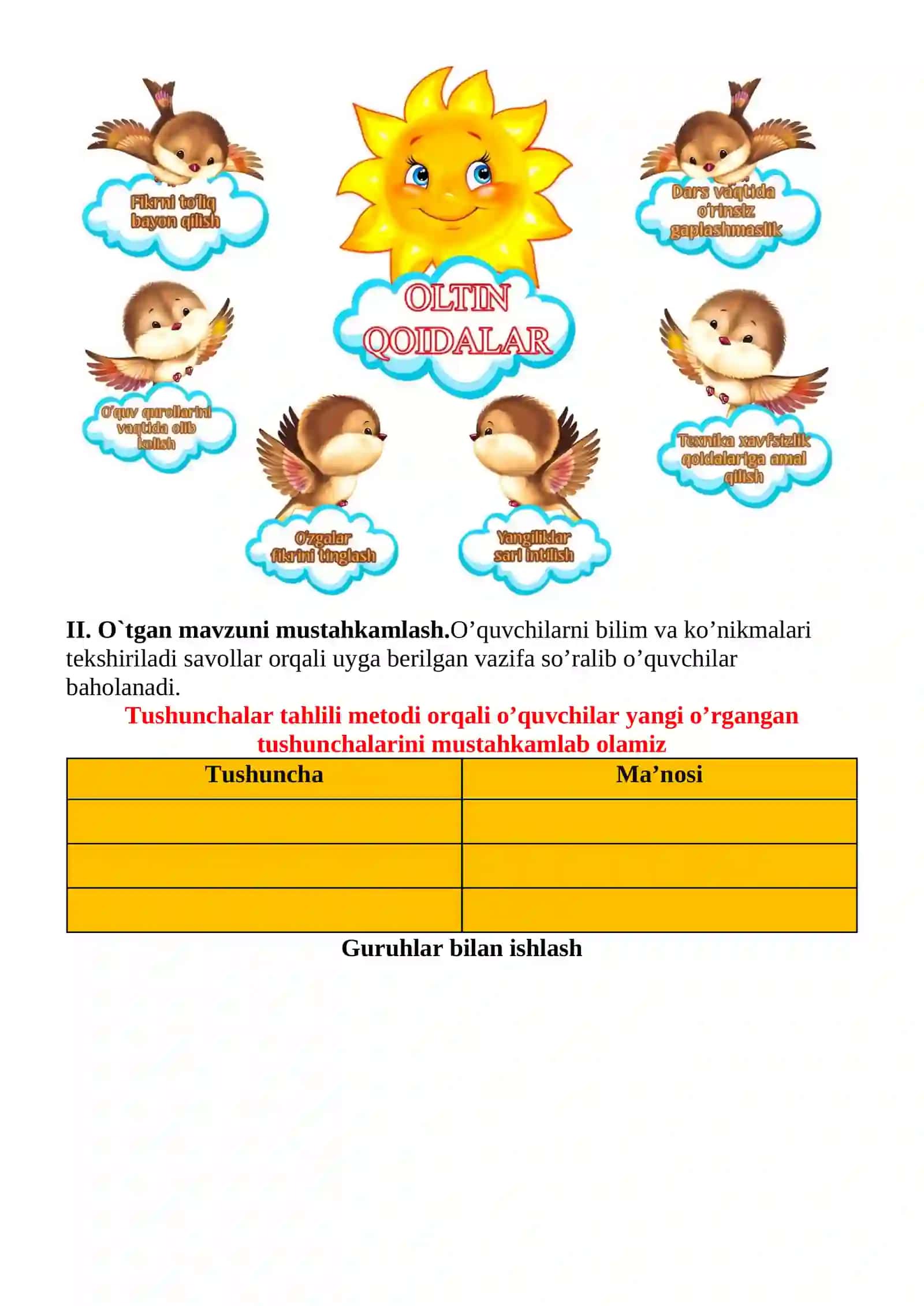 Odob salomdan boshlanadi mavzusida 2-sinf O'qish fanidan dars ishlanmasi 4