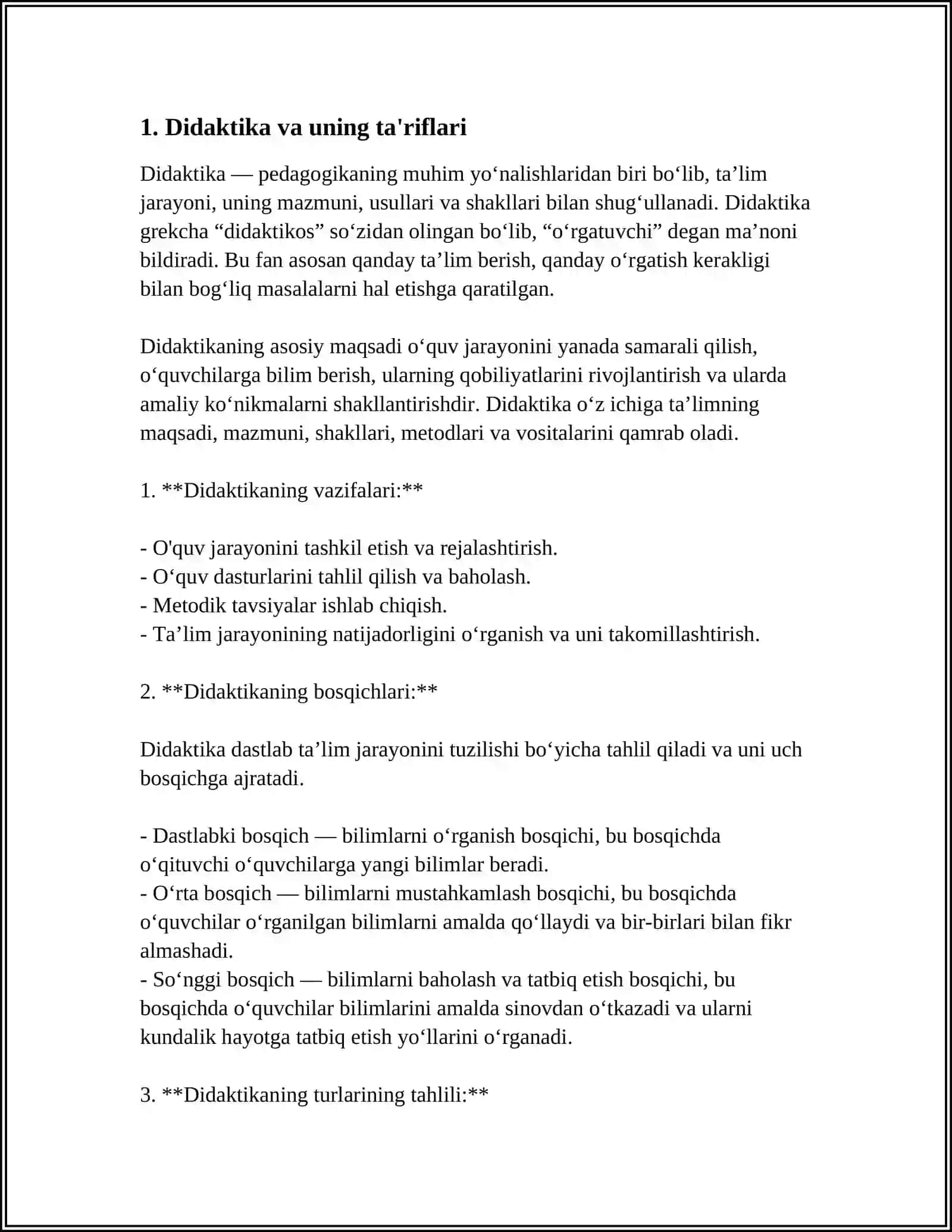 MUSIQA TA'LIM YO'NALISHI - DIDAKTIKA TA'LIM NAZARIYASI REFERAT 4