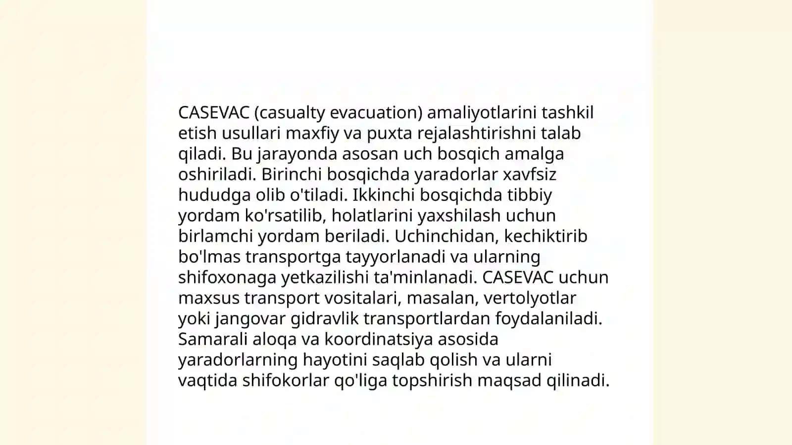 Ilgor xorijiy davlatlar armiyasida davolash-evakuvatsiya tadbirlarini tashkil etish (MEDEVAC, CASEVAC, TACEVAC) 4