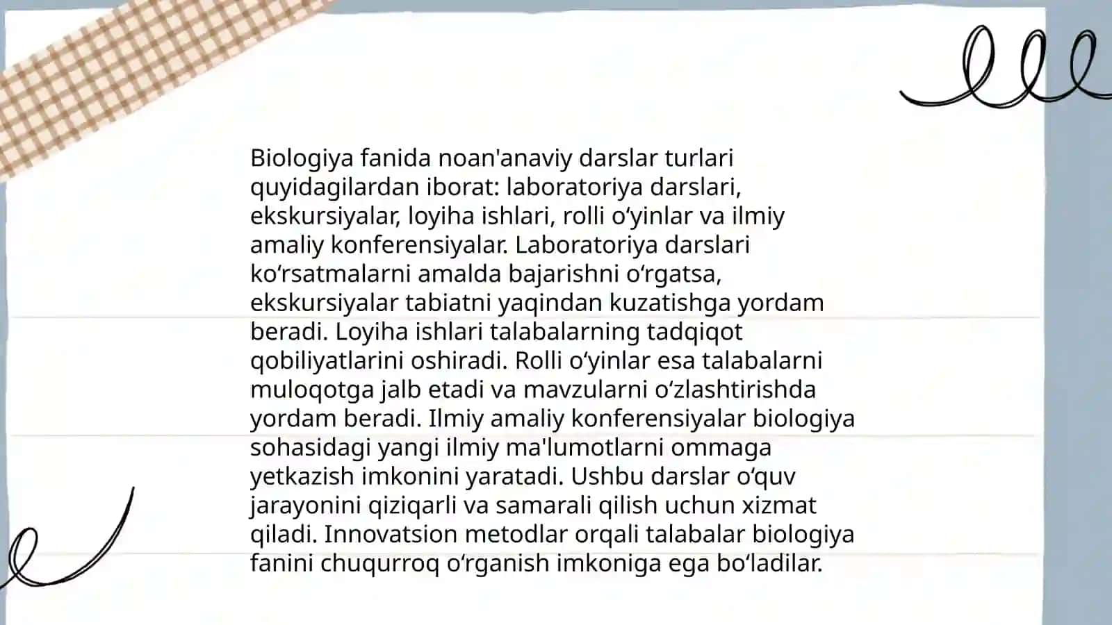 Biologiyani oʻqitishda “Noannaviy dars” shaklidan foydalanish metodikasi 4