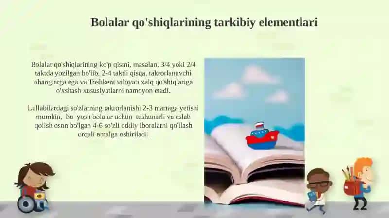 Bolalar qo’shiqlari xalq qoshiqlari va adabiy qoshiqlar alla janri tarkibiy tuzilishi 4