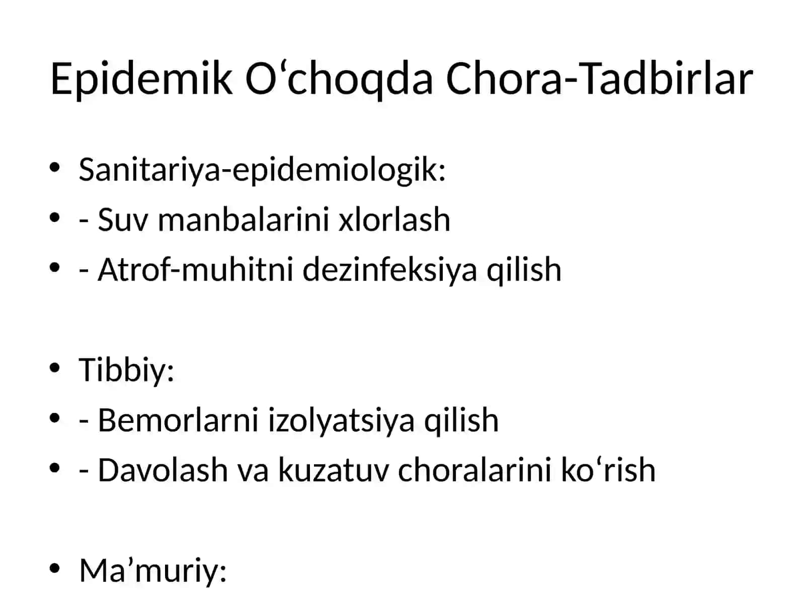 O‘tkir Ichak Infeksiyalarning Epidemik O‘chog‘ida Epidemiyaga Qarshi Chora-Tadbirlar 4