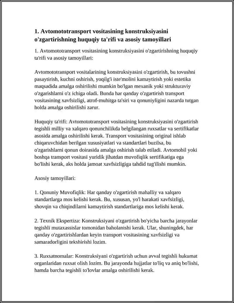AVTOMOTOTRANSPORT VOSITASI KONSTRUKSIYASINI OʻZGARTIRISHNING HUQUQIY JIHATLARI. HARAKAT XAVFSIZLIGI BOʻYICHA OʻQUV VA TARGʻIBOT ISHLARINING AHAMIYATI 4