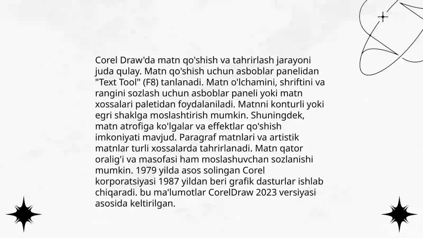 Corel Draw dasturida matn bilan ishlashning asosiy vositalari 4