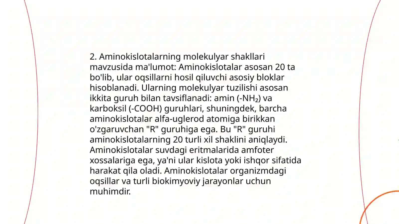 Aminakislatalar tuzulushi va biolagik vazifalar 4