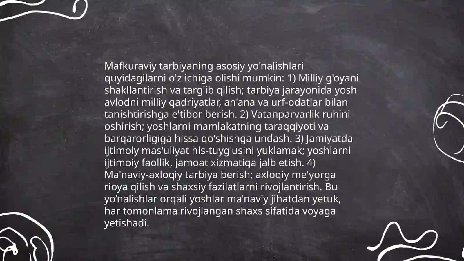 Fuqorolik tarbiyasi. Mafkuraviy tarbiya. Maʼnaviy axloqiy tarbiya 4