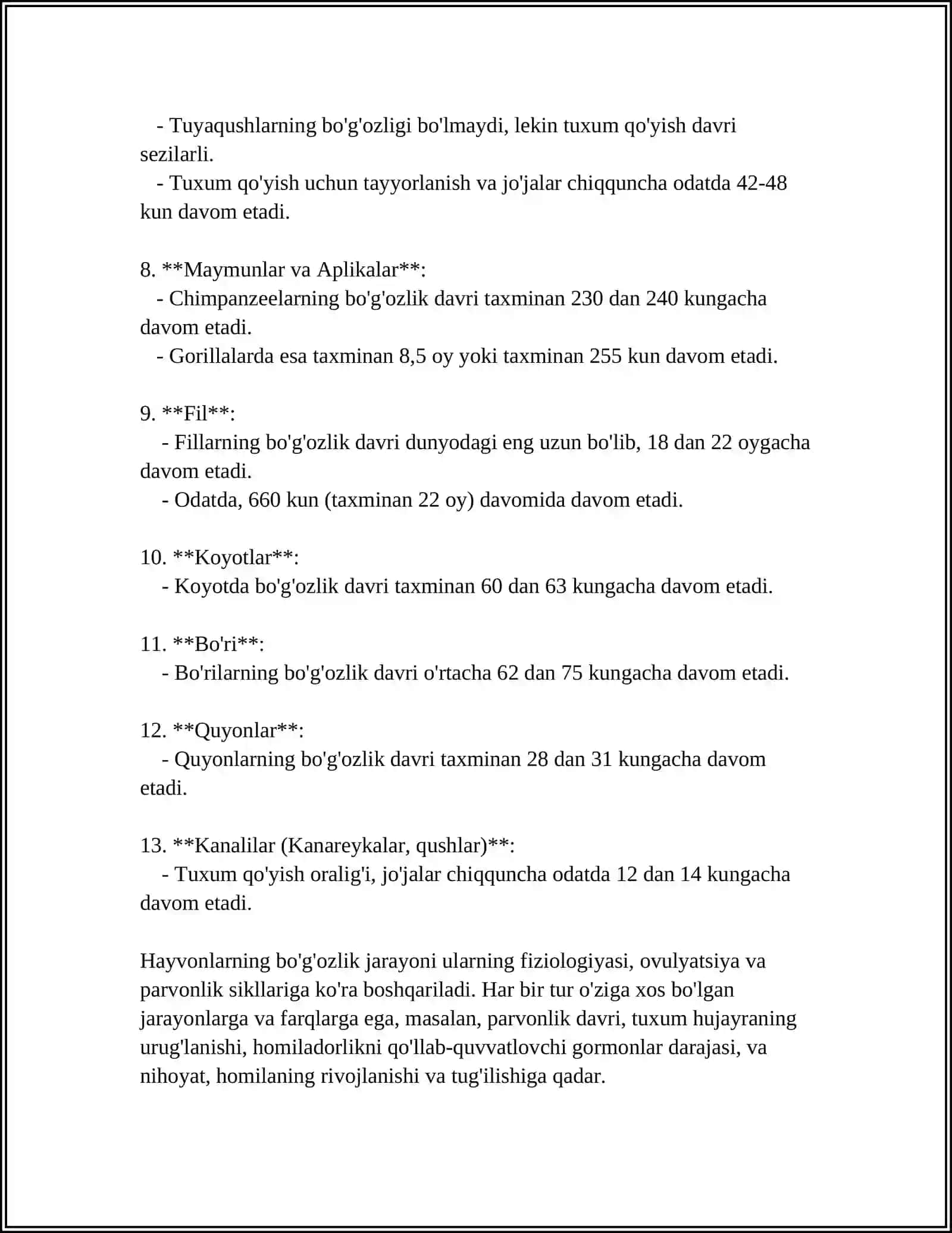 HAYVONLARDA BOʻGʻOZLIK FIZIOLOGIYASI. BOʻGʻOZLIK VA BEPUSHTLIK DIAGNOSTIKASI. SUT BEZLARINING ANATOMOFIZIOLOGIK XUSUSIYATLARI. MASTITLARNING TASNIFI VA SABABLARI 4