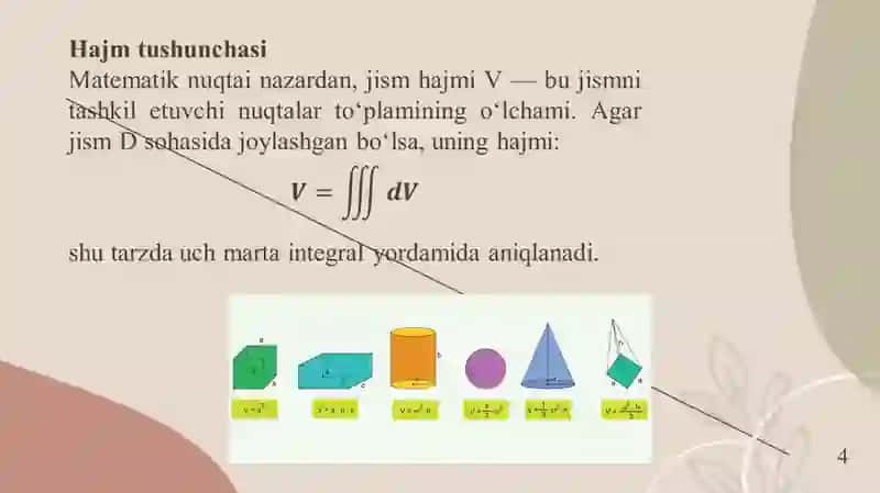 Fazodagi jismning hajmini hisoblash 4