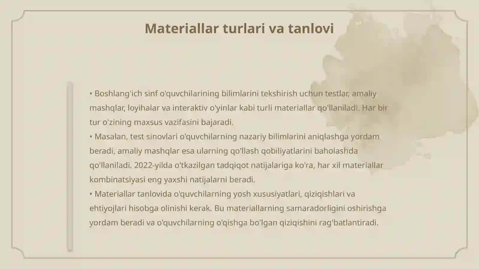 Boshlang'ich sinf o'quvchilarining bilim, ko'nikma va malakalarini tekshirish uchun materiallar tayyorlash 4