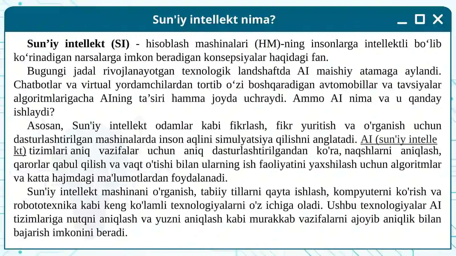 Neyrotexnologiyalar va suniy intellektga kirish 4