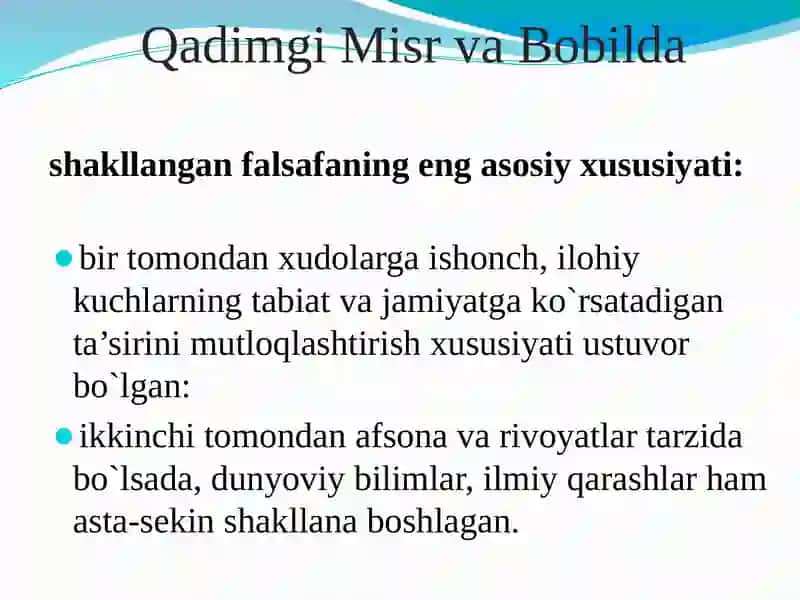 FALSAFIY TAFAKKUR TARAQQIYOTI BOSQICHLARI: SHARQ FALSAFASI 4