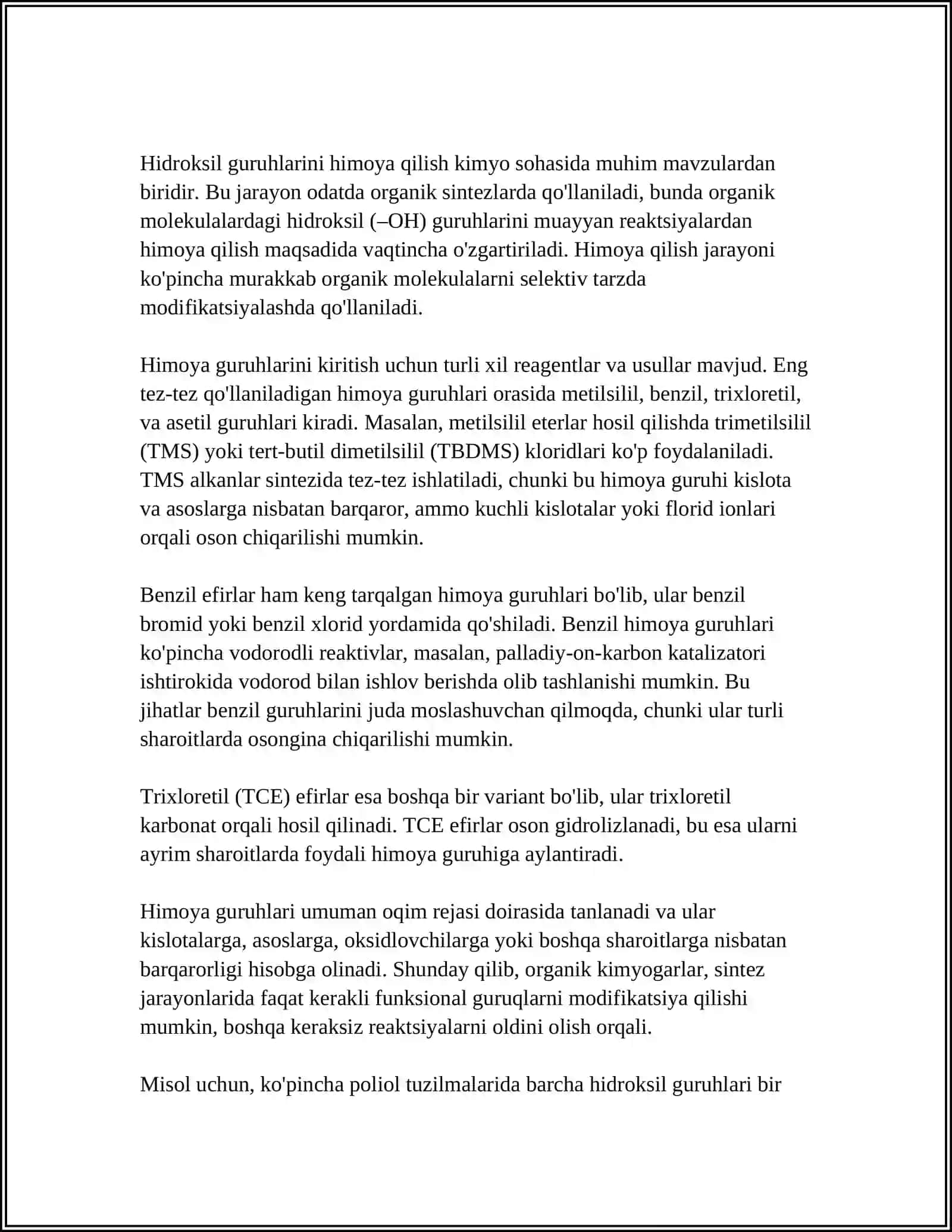 ORGANIK SINTEZDA FUNKSIONAL GRUPPALARNI HIMOYALASH USULLARI 4