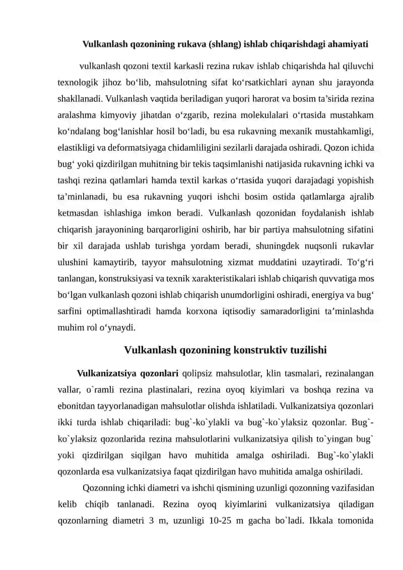 Textil karkasli rezina rukav (shlang)tayyorlashda  vulkanlash qozonlar konstruksiyasi va xarakteristikasi 4