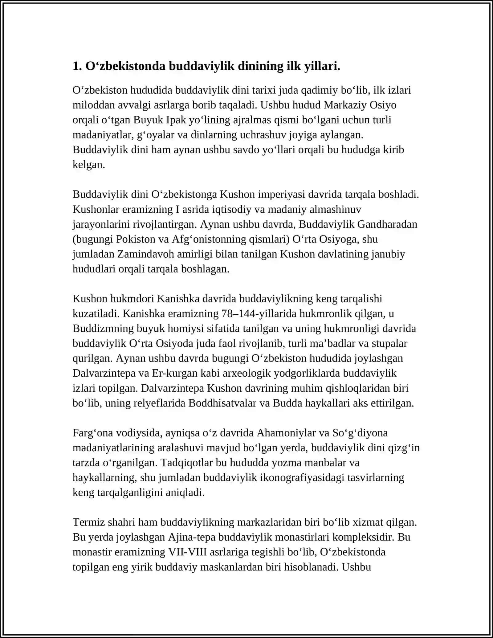 O‘ZBEKISTONDA BUDDAVIYLIK DININING TARIXIY ILDIZLARI (QORATEPA, FAYOZTEPA, DALVARZINTEPA) VA HOZIRGI ZAMON 4