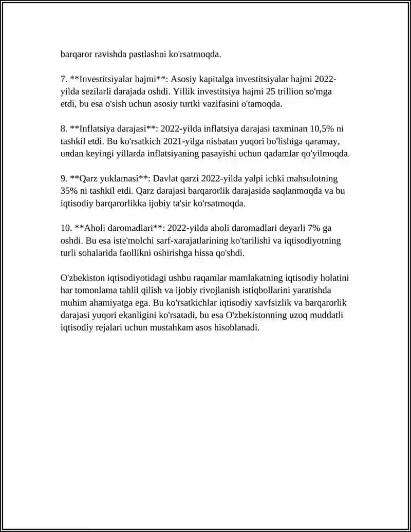 O'ZBEKISTON RESPUBLIKASI Iqtisodiy Osish Ko'rsatkichlari 4
