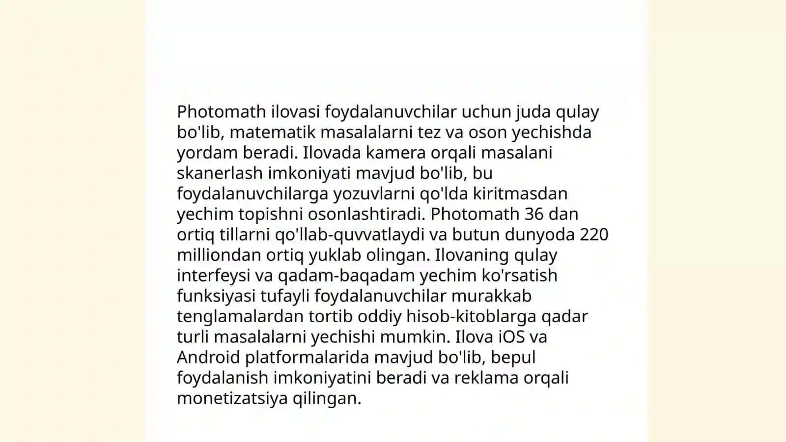 Photomath Al va Symbolab haqida afzalliklar va kamchiliklari haqida 4