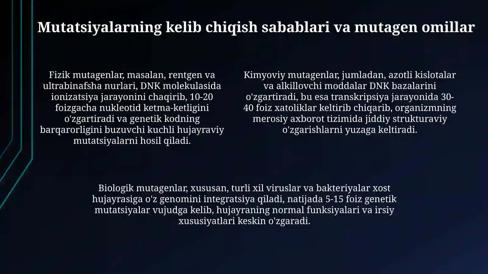 Mutatsiyalar: sabablari, shakllari, ahamiyati va biologik oqibatlari 4