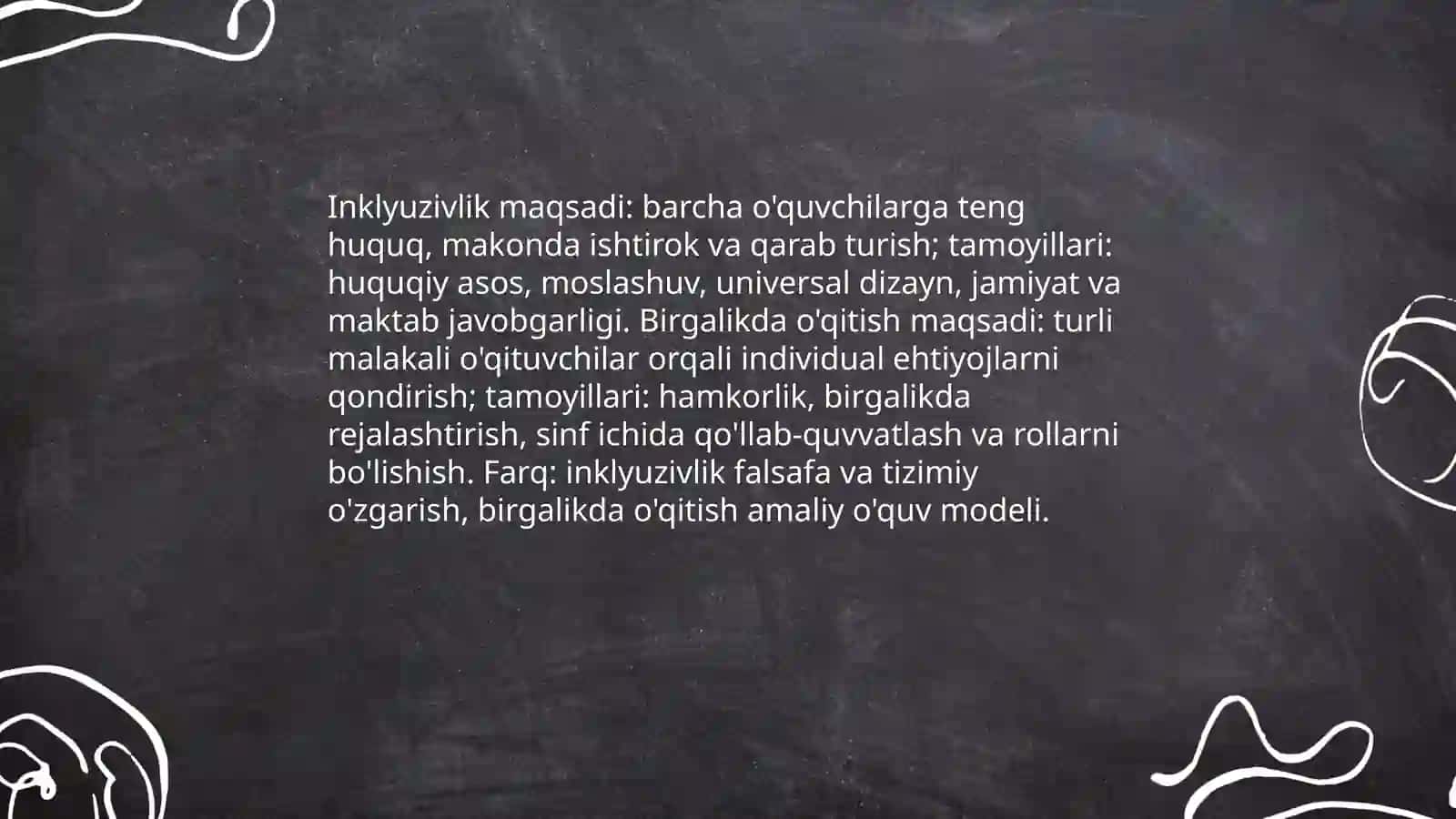 Inklyuziv va birgalikda o'qitish: ularning asosiy farqlarini asoslash 4
