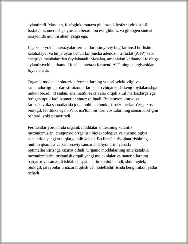 Fermentlar Yordamida Organik Moddalar Sintezi va Stiroizomerlar Ishlab Chiqarishni Organish 4