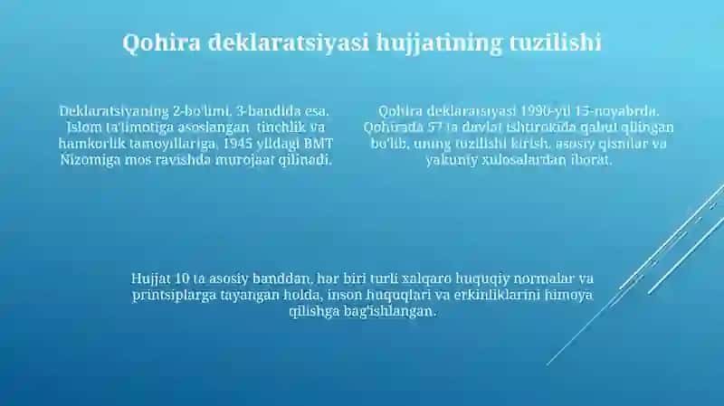 Qohira deklaratsiyasini tarixi va mazmuni borasida tahliliy maqola tayyorlash 4