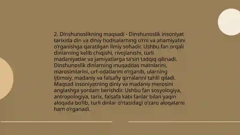 Dinshunoslik fanining predmeti maqsadi va vazifalari 4