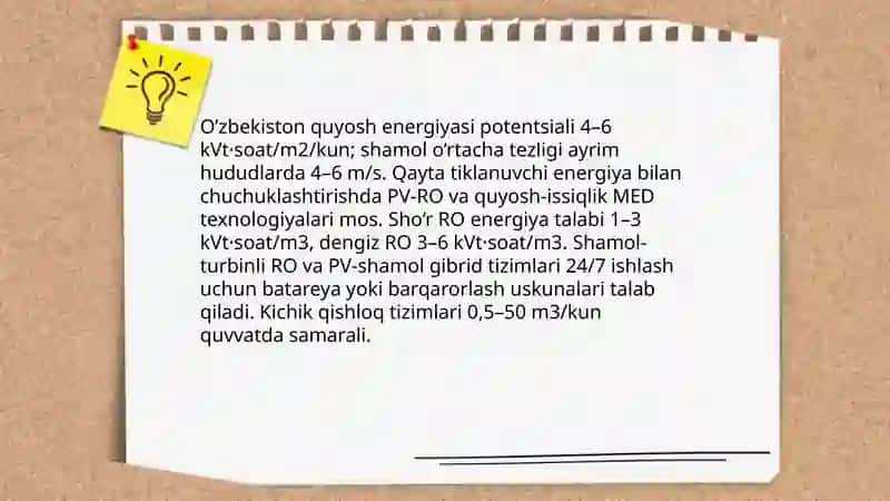 O’zbekiston sharoiti sho’r suvni chuchuklashtirish 4