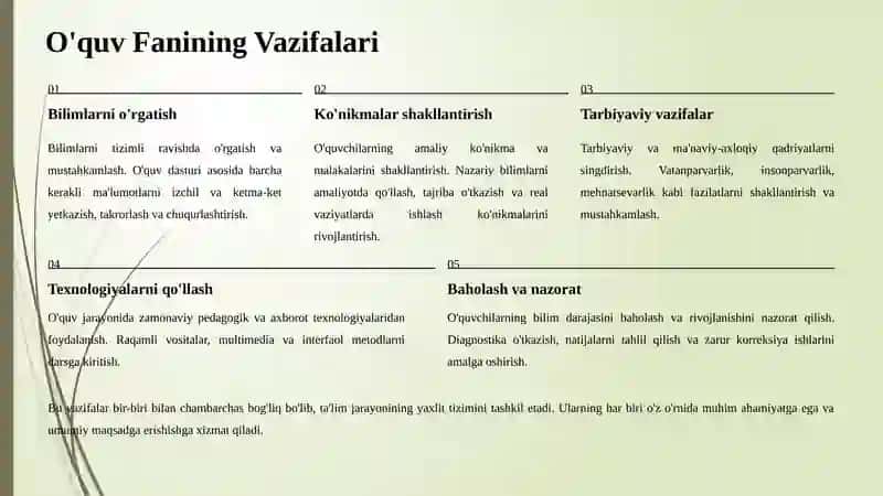 O'quv Fanining Predmeti, Maqsadi va Vazifalari, Nazariy-Metodologik Tamoyillari 4