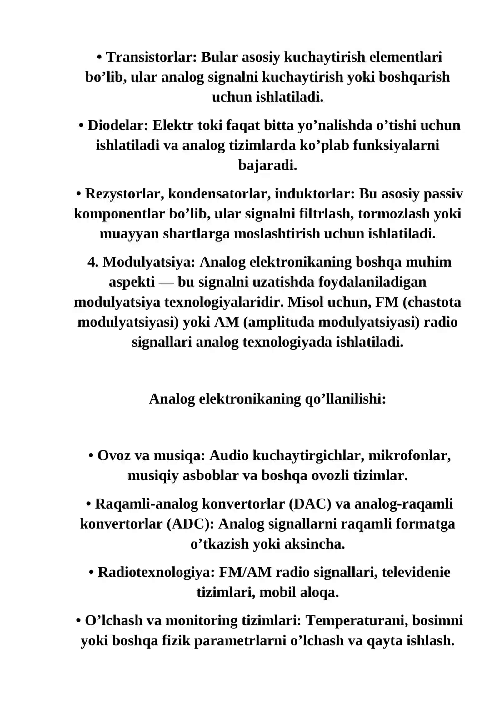Аnalog elektronika. Elektron qurilmalarning tasniflanishi. Аnalog qurilmalar sxemotexnikasi 4