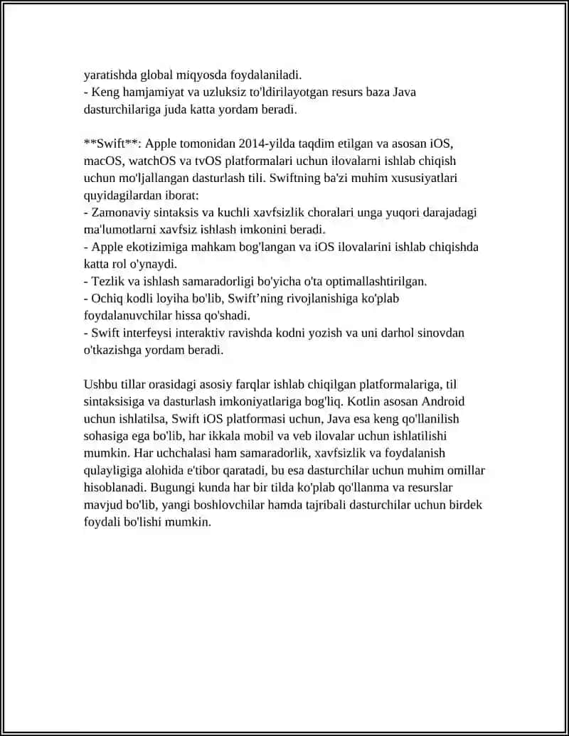 AL KOTLIN. JAVA VA SWIFT DASTURLASH TILLARIDA ILOVALAR ISHLAB CHIGISH 4